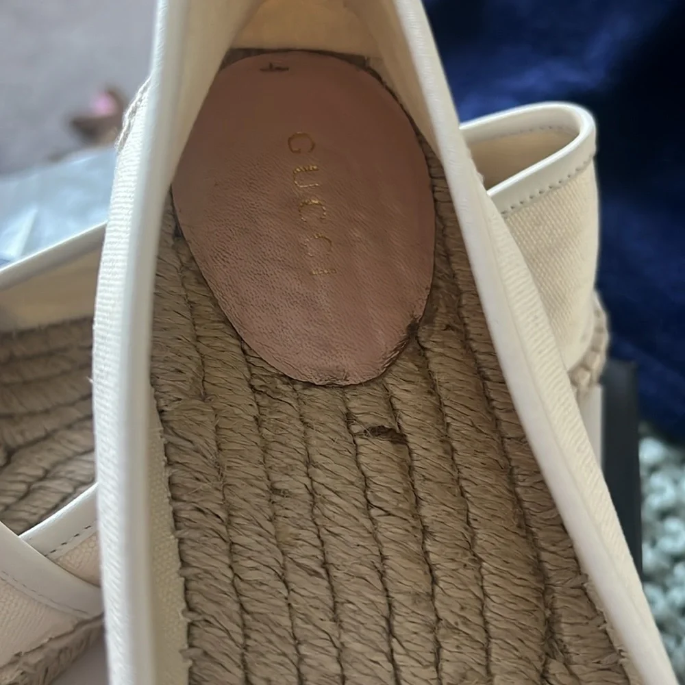 GUCCI Women's GG Logo EU 39 Web cream color Canvas Espadrilles Flats - Picture 7 of 16